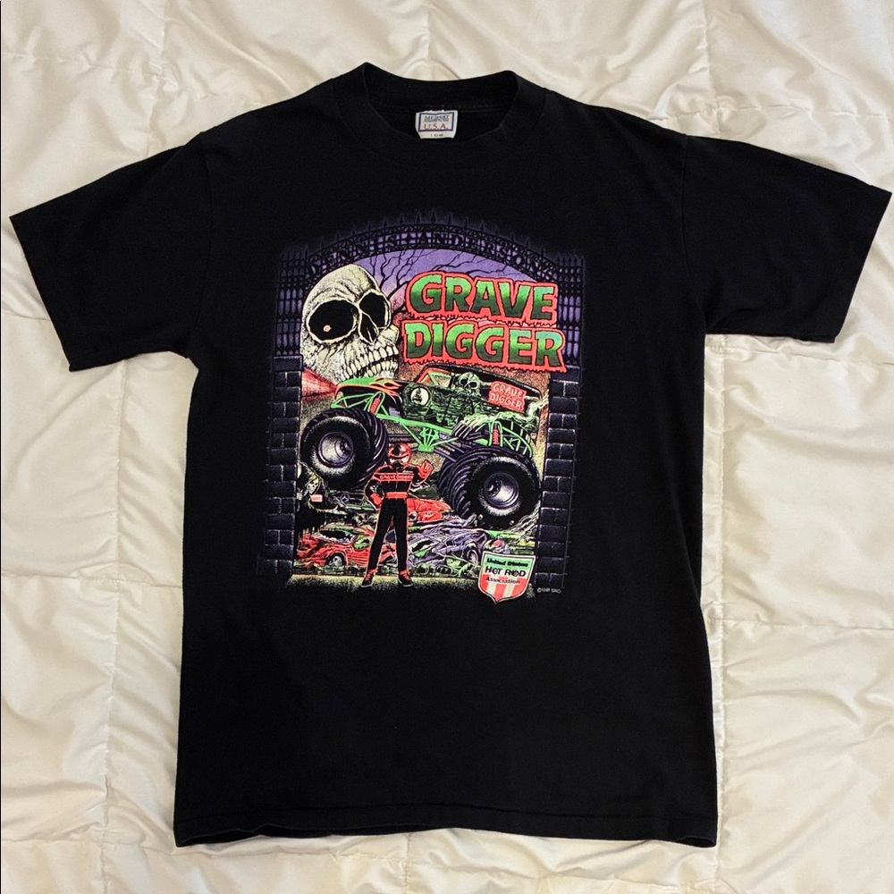 Vintage 90s (1991) Men's Grave Digger Monster Jam T-Shirt Black Size L